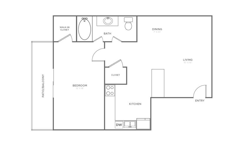 Cedar - 1 bedroom floorplan layout with 1 bathroom and 720 square feet