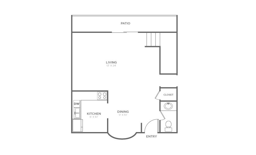 Cypress - 2 bedroom floorplan layout with 1.5 bathroom and 980 square feet